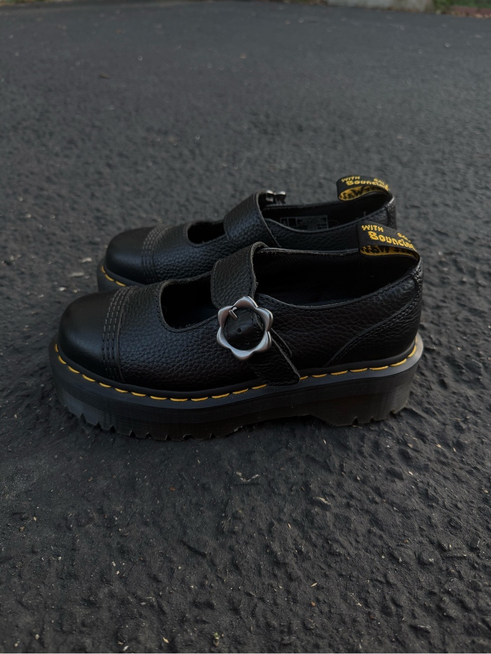 Dr. Martens Black Leather Mary Jane Platform Shoes Size 7